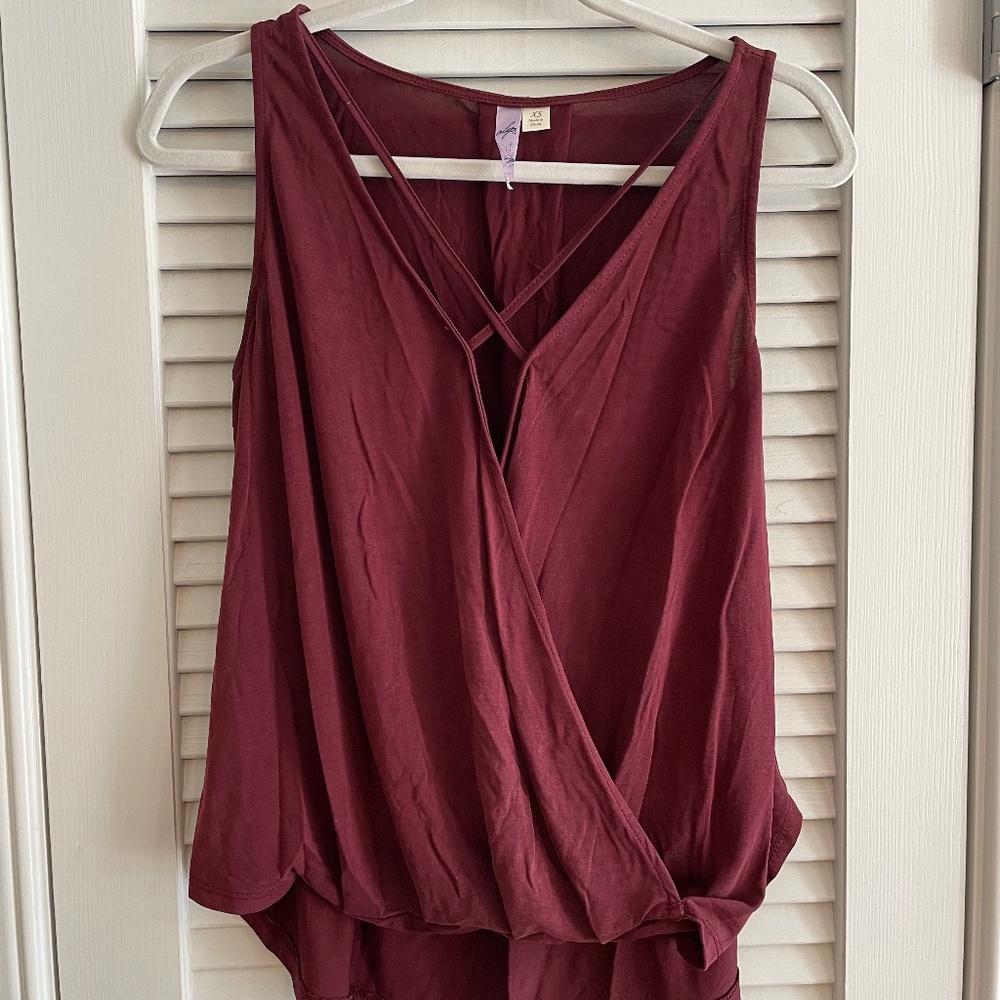 Francesca's Maroon Cross/Wrap Tank Top